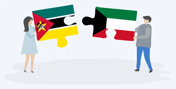 Paar Mit Zwei Puzzleteilen Mit Mosambikanischen Und Kuwaitischen Flaggen Mosambik — Stockvektor
