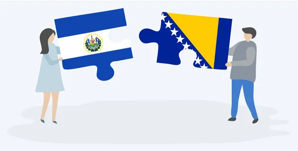 Пара Проведення Двох Головоломок Штук Сальпеан Боснійських Прапорів Сальвадорі Боснії — стоковий вектор