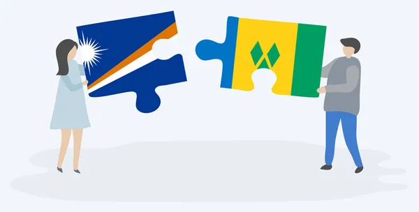 Paar Houden Twee Puzzels Stukken Met Marshallese Vincentian Vlaggen Marshall — Stockvector