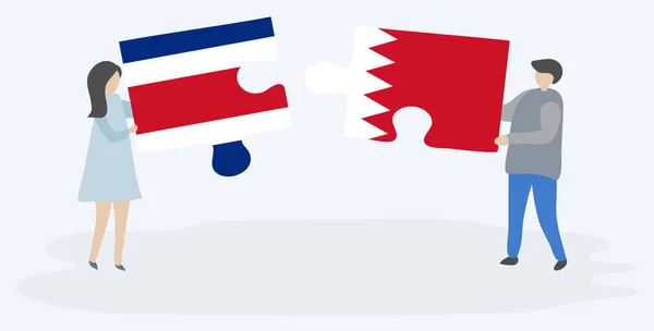 Coppia Contenente Due Pezzi Puzzle Con Bandiere Costa Rica Bahrein — Vettoriale Stock