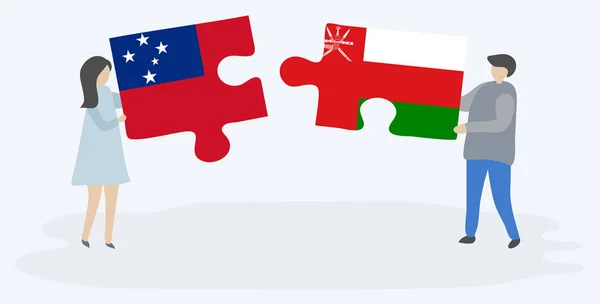 Dvojice Dvě Skládanky Samoan Omaniho Vlajkou Samoa Ománské Národní Symboly — Stockový vektor