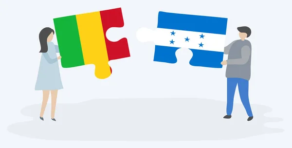Dvojice Která Drží Dvě Skládanky Vlaječkami Honduranovou Vlajkou Národní Symboly — Stockový vektor