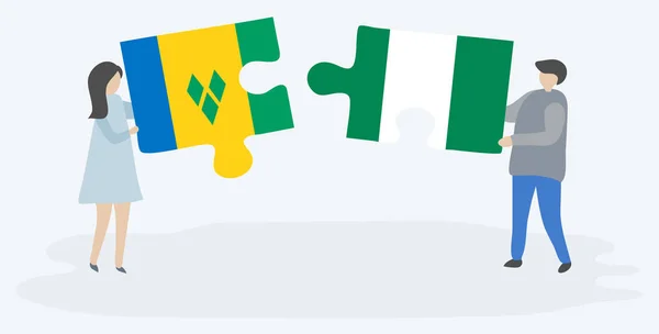 Coppia Contenente Due Pezzi Puzzle Con Bandiere Vincenziane Nigeriane Saint — Vettoriale Stock