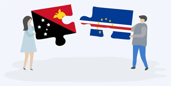 Casal Segurando Duas Peças Quebra Cabeças Com Bandeiras Papuas Cabo —  Vetores de Stock