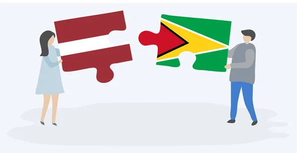 Пара Держащих Две Головоломки Латвийскими Гайанскими Флагами Латвия Гайана Вместе — стоковый вектор