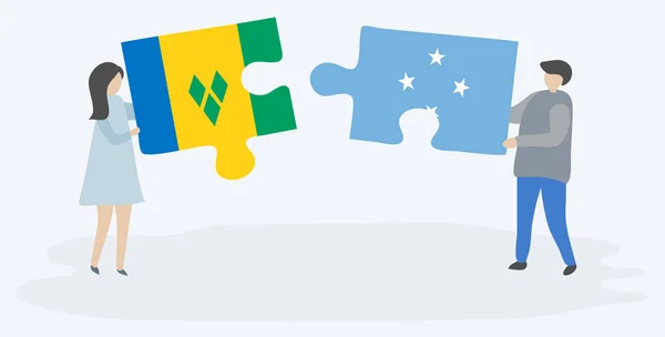 Пара Держащая Две Головоломки Винчентианскими Микронезийскими Флагами Сент Винсент Гренадины — стоковый вектор