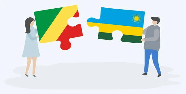 Néhány Holding Két Rejtvények Darab Kongói Ruandai Zászlók Kongói Köztársaság — Stock Vector