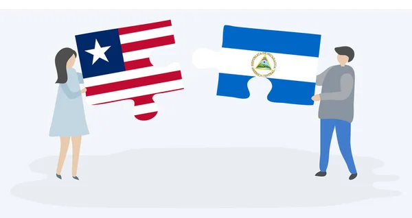 Пара Проведення Двох Головоломок Штук Ліберійського Nicaraguan Прапори Ліберії Нікарагуа — стоковий вектор