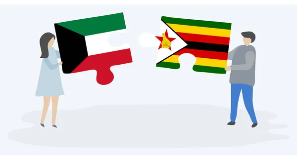 쿠웨이트와 짐바브웨 국기와 조각을 쿠웨이트와 짐바브웨 — 스톡 벡터