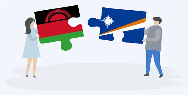 Dvojice Která Drží Dvě Skládanky Nachází Malawian Marshallese Národní Symboly — Stockový vektor