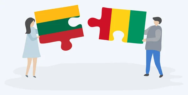 Dvojice Která Drží Dvě Skládanky Litevskými Guinejí Vlajkami Národní Symboly — Stockový vektor