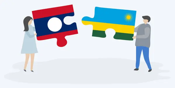 Coppia Contenente Due Pezzi Puzzle Con Bandiere Lao Ruandese Laos — Vettoriale Stock
