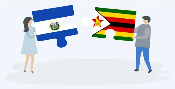 살바도르와 짐바브웨 국기와 조각을 엘살바도르와 짐바브웨 — 스톡 벡터