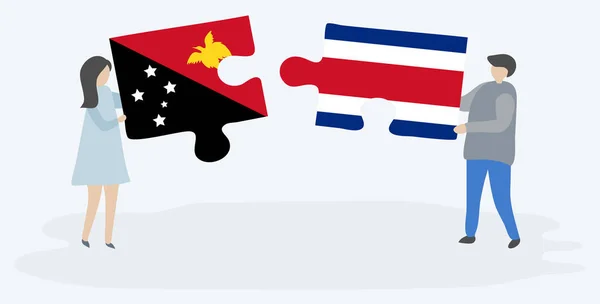 Couple Tenant Deux Pièces Puzzles Avec Des Drapeaux Papous Costaricains — Image vectorielle