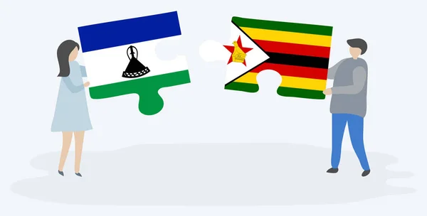 바소토와 짐바브웨 국기와 조각을 레소토와 짐바브웨 — 스톡 벡터
