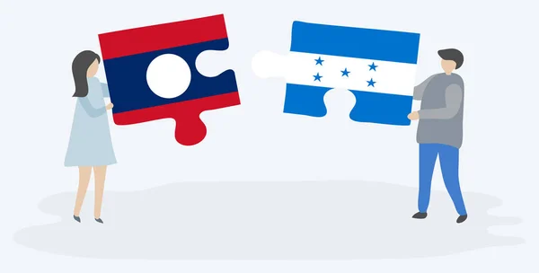 Coppia Contenente Due Pezzi Puzzle Con Bandiere Lao Honduras Laos — Vettoriale Stock