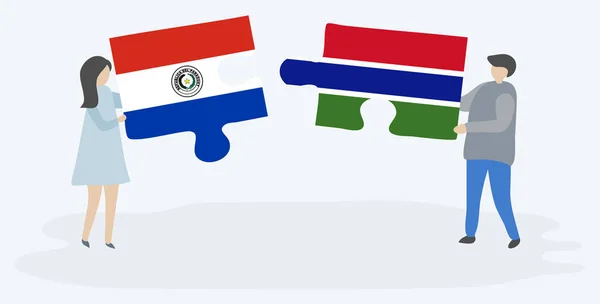 Pár Két Rejtvénydarabot Tartott Paraguayi Gambian Zászlóval Paraguay Gambia Nemzeti — Stock Vector