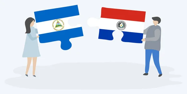 Пара Проведення Двох Головоломок Штук Nicaraguan Парагвайський Прапори Нікарагуа Парагвай — стоковий вектор