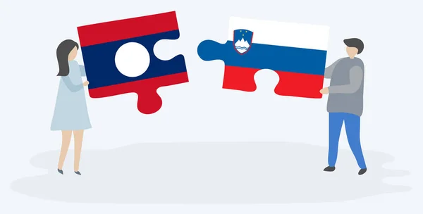 Paar Mit Zwei Puzzleteilen Mit Laotischen Und Slowenischen Flaggen Laos — Stockvektor