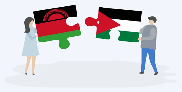 マラウイとヨルダンの旗を持つ2つのパズルピースを持つカップル マラウイとヨルダンの国のシンボル — ストックベクタ