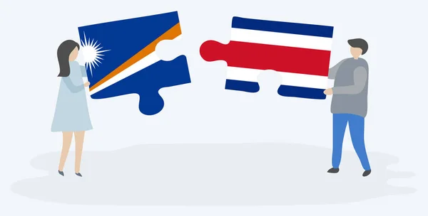 Paar Houden Twee Puzzels Stukken Met Marshallese Costa Ricaanse Vlaggen — Stockvector