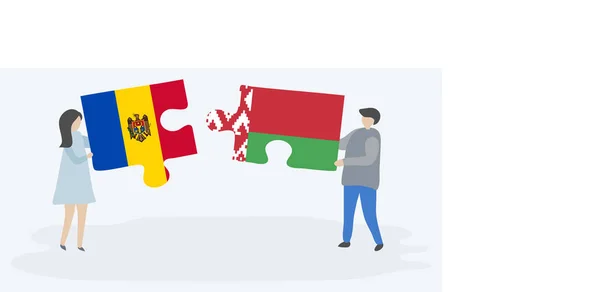 Пара Держащая Две Головоломки Молдавскими Белорусскими Флагами Молдавия Беларусь Вместе — стоковый вектор