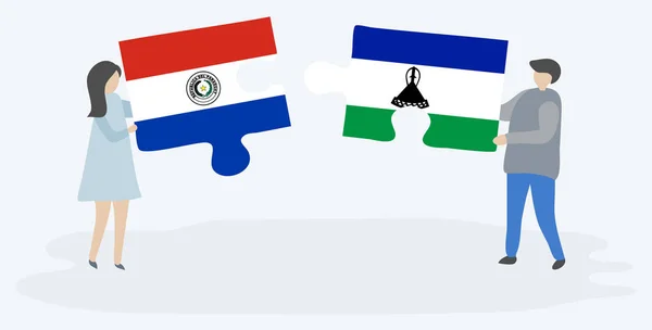 Pár Gazdaság Két Rejtvények Darab Paraguayan Basotho Zászlókat Paraguay Lesotho — Stock Vector