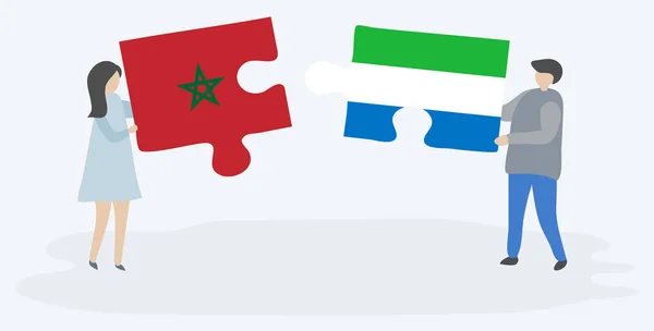 Fas Sierra Leone Bayrakları Ile Iki Bulmaca Parçaları Tutan Çift — Stok Vektör