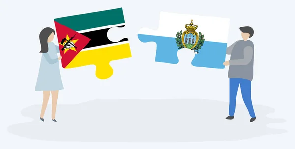 모잠비크와 삼마린스 깃발로 조각을 모잠비크와 산마리노 — 스톡 벡터