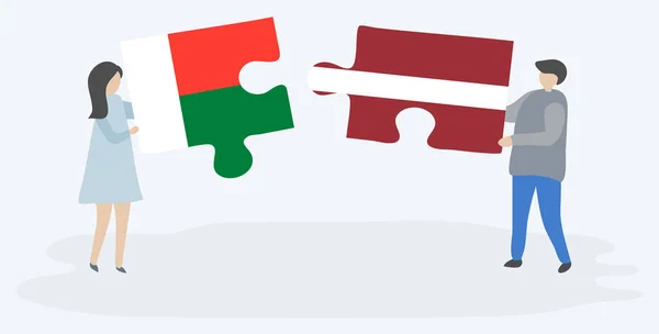 Pár Két Rejtvénydarabot Málgas Lett Zászlókkal Együtt Madagaszkár Lettország Nemzeti — Stock Vector