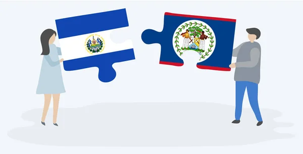 Пара Проведення Двох Головоломок Штук Сальлеан Belizean Прапори Сальвадору Белізу — стоковий вектор