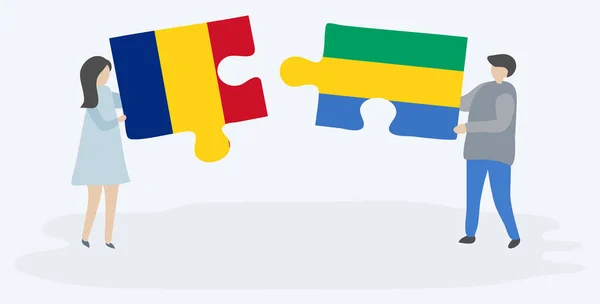 Coppia Contenente Due Pezzi Puzzle Con Bandiere Rumene Gabonesi Romania — Vettoriale Stock