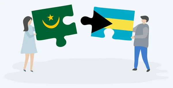 Paar Mit Zwei Puzzleteilen Mit Mauretanischen Und Bahamischen Flaggen Mauretanien — Stockvektor