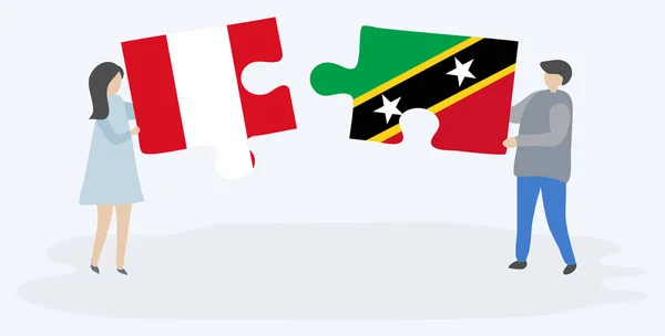Paar Mit Zwei Puzzleteilen Mit Peruanischen Und Kittizianischen Flaggen Peru — Stockvektor