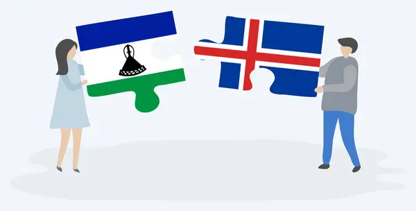 Pár Két Rejtvénydarabot Tartott Basotho Izlandi Zászlókkal Lesotho Izland Nemzeti — Stock Vector