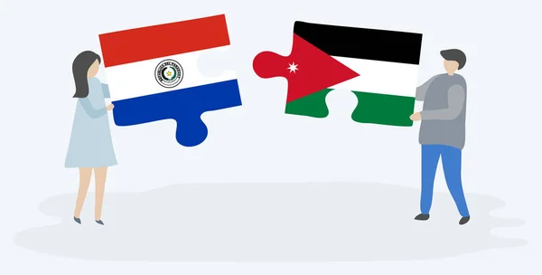 Casal Segurando Dois Quebra Cabeças Com Bandeiras Paraguaias Jordanianas Paraguai — Vetor de Stock