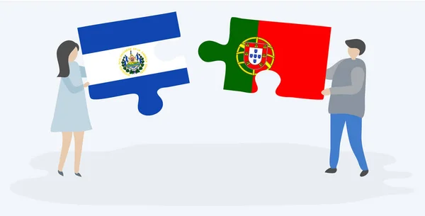 Пара Проведення Двох Головоломок Штук Сальпеан Португальські Прапори Сальвадорі Португалії Стокова Ілюстрація