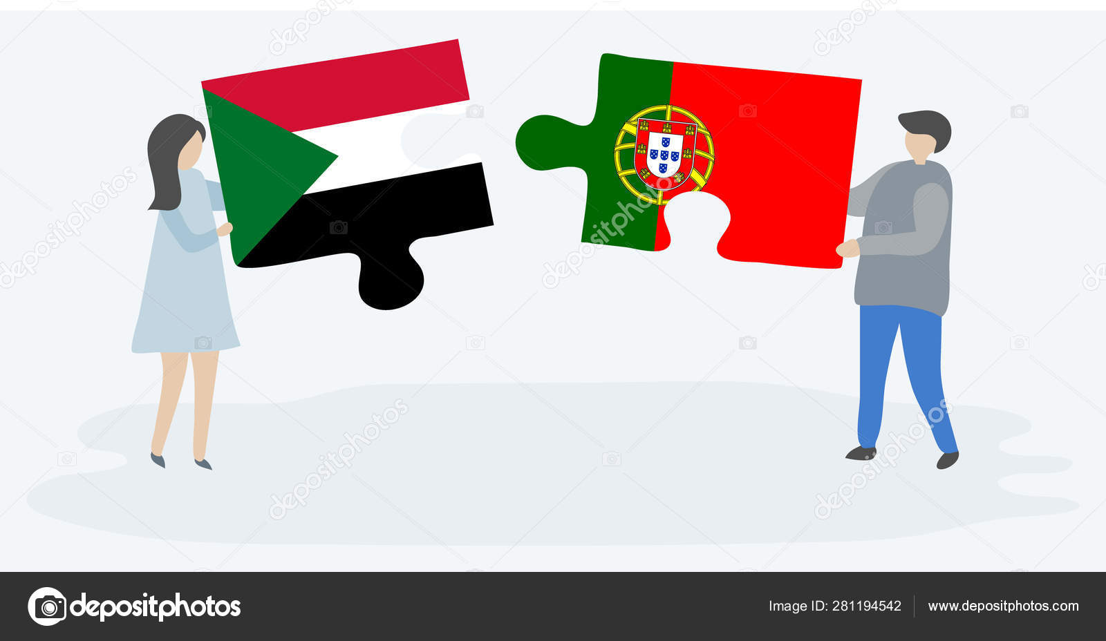 Couple Holding Two Puzzles Pieces Sudanese Portuguese Flags