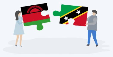 Malavi ve Kittitian bayrakları ile iki bulmaca parçaları tutan çift. Malavi ve Saint Kitts ve Nevis ulusal sembolleri birlikte.