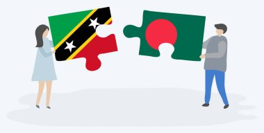 Çift Kittiti ve Bangladeş bayrakları ile iki bulmaca parçaları tutan. Saint Kitts ve Nevis ve Bangladeş ulusal sembolleri birlikte.