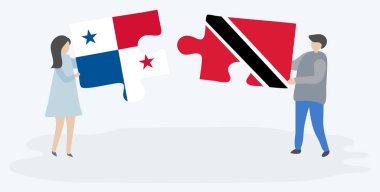 Çift Panama ve Trinidadian bayrakları ile iki bulmaca parçaları tutan. Panama ve Trinidad ve Tobago ulusal sembolleri birlikte.