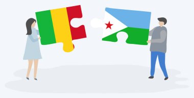 Çift Mali ve Cibuti bayrakları ile iki bulmaca parçaları tutan. Mali ve Cibuti ulusal sembolleri birlikte.