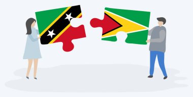 Çift Kittitian ve Guyanese bayrakları ile iki bulmaca parçaları tutan. Saint Kitts ve Nevis ve Guyana ulusal sembolleri birlikte.