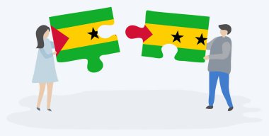 Çift Sao Tomean ve Sao Tomean bayrakları ile iki bulmaca parçaları tutan. Sao Tome ve Principe ve Sao Tome ve Principe ulusal semboller i.