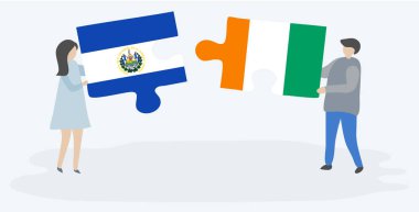 Çift Salvador ve Fildişi bayrakları ile iki bulmaca parçaları tutan. El Salvador ve Fildişi Sahili ulusal sembolleri birlikte.