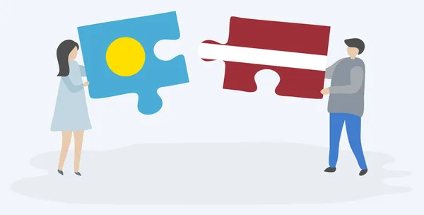 Pár Két Rejtvénydarabot Palauan Lett Zászlókkal Palau Lettország Nemzeti Szimbólumai — Stock Vector