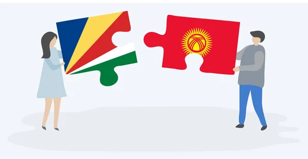 세이셸과 키르기즈 깃발이 조각을 세이셸과 키르기스스탄 — 스톡 벡터