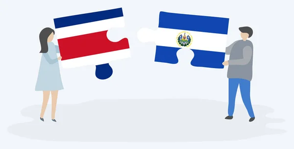 Dva Nich Drží Dvě Skládanky Costa Rican Salvadorskými Vlajkami Kostarika — Stockový vektor