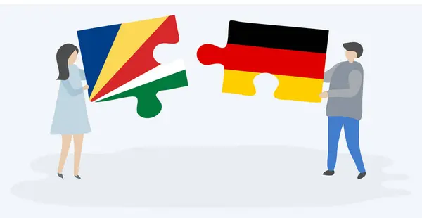 Paar Mit Zwei Puzzleteilen Mit Seychellois Und Deutschlandfahnen Seychellen Und — Stockvektor