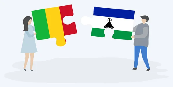 Dvojice Která Drží Dvě Skládanky Vlajkami Malijových Basotho Národní Symboly — Stockový vektor